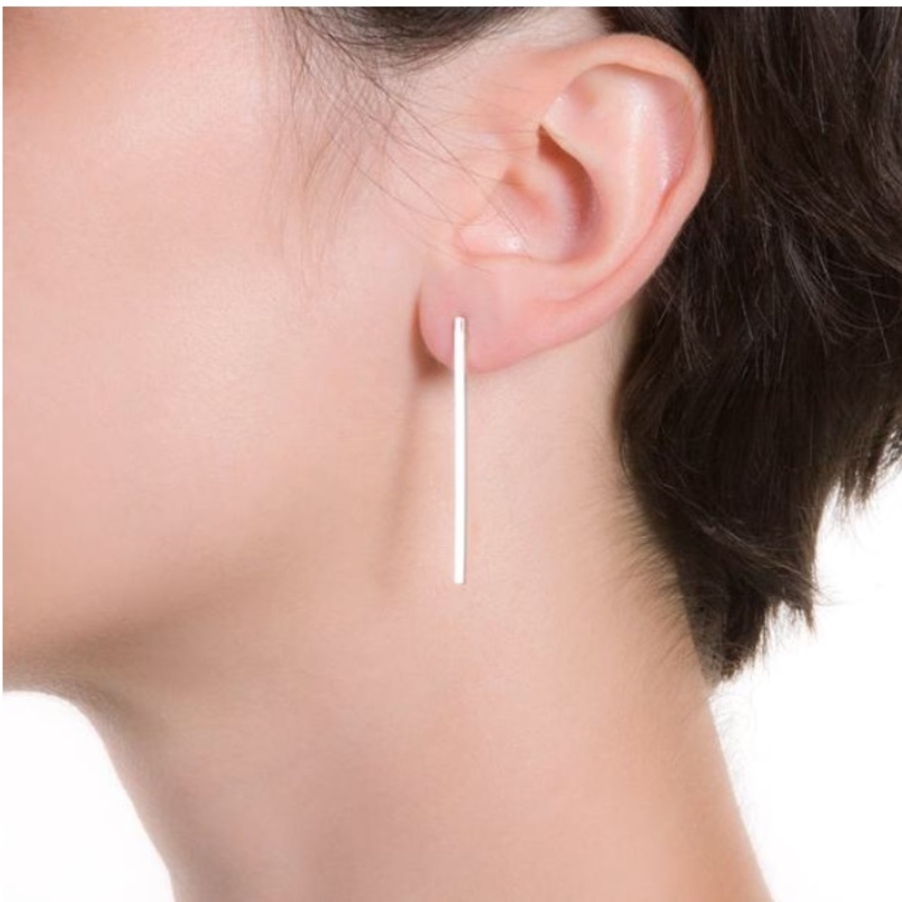 Minimalist Silver Bar Drop Earrings